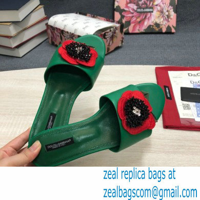 Dolce  &  Gabbana Black Red Roses Slides Green 2022